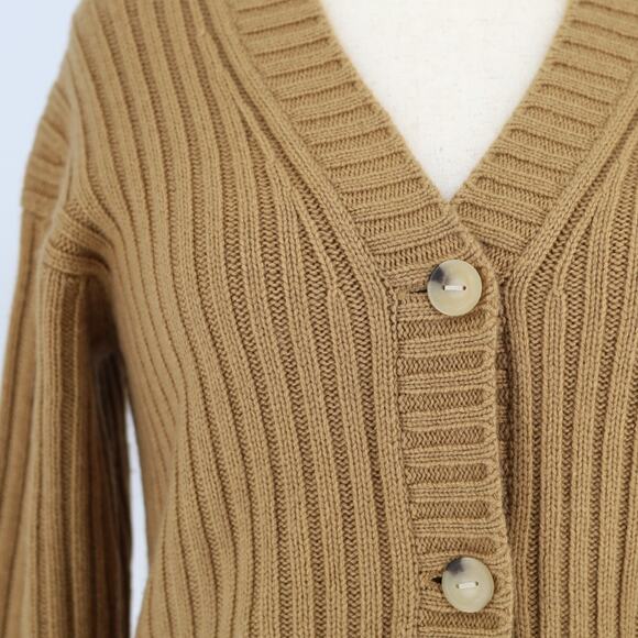Vince Women Tan Chunky Ribbed Knit Wool & Cashmere Cardigan Sweater Size L - Picture 6 of 6